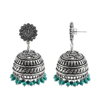 Turquoise Earringsganesha Studs Jhumkai Earringssilver Tribal Jhumkisindian Jewellery 1
