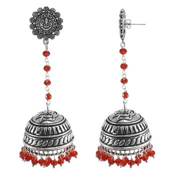 Large Statement Jhumkatribal Earringsred Crystal Beads And Ganesha Jhumkitribal Jewellery 1
