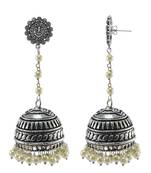 Royal Tradional Jewellerypearl And Yoga Ganesha Jhumki Earrings With Oxidized Finish