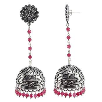 Tribal Jewelleryganesha And Pink Beads And Ganeshan Jhumkadome Shape Earringsindian Jewelry 1