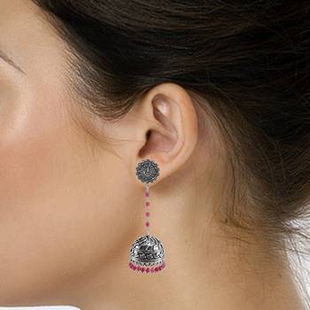 Tribal Jewelleryganesha And Pink Beads And Ganeshan Jhumkadome Shape Earringsindian Jewelry 2