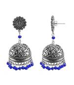 Antiquated Black Metal Ganesha Jhumki Earrings With Tiny Blue Crystals