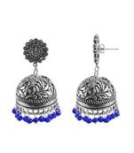 Elegant Handmade Dangle Ganesha Jhumki Earrings With Faceted Blue Crystal Beads