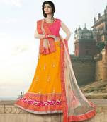 Mustard embroidered net unstitched lehenga