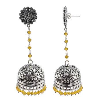 Explicit Handmade Traditional Ganesha Studs Jewellery 29 Grams Citrine Crystal Alloy Oxidized Long Jhumka Earrings 1