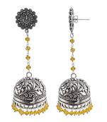 Explicit Handmade Traditional Ganesha Studs Jewellery 29 Grams Citrine Crystal Alloy Oxidized Long Jhumka Earrings