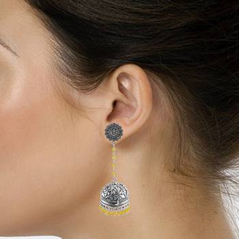 Explicit Handmade Traditional Ganesha Studs Jewellery 29 Grams Citrine Crystal Alloy Oxidized Long Jhumka Earrings 2