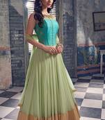 Green Net Neck Work semi stitched salwar with dupatta