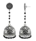 Black Crystal Beads With Ganesha Jhumki Earrings - Indian Jewellery