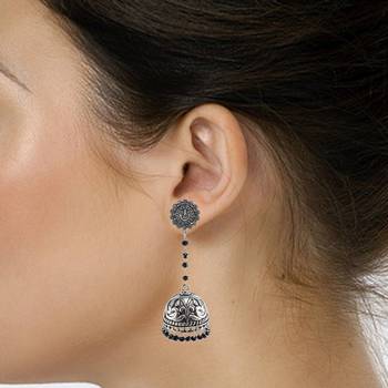 Black Crystal Beads With Ganesha Jhumki Earrings - Indian Jewellery 2