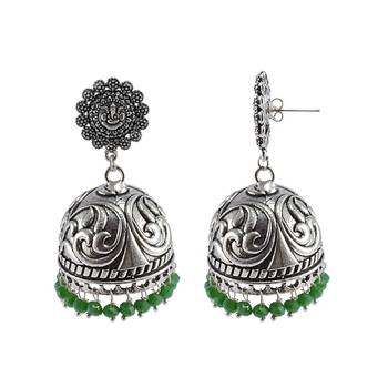 Jaipur Traditional Oxidized Silver Beautiful Color Fashion Handmade Drop Earring And Ganesha Jhumki 1