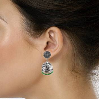 Jaipur Traditional Oxidized Silver Beautiful Color Fashion Handmade Drop Earring And Ganesha Jhumki 2
