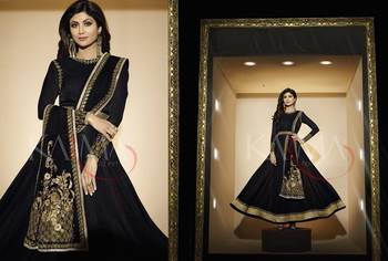 Black georgette embroidered semi stitiched salwar with dupatta 1