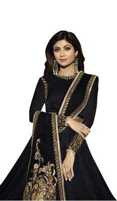 Black georgette embroidered semi stitiched salwar with dupatta 2