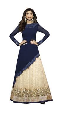 Navy Blue georgette embroidered semi stitiched salwar with dupatta 1