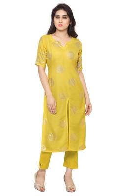 Yellow Spun plain stitched kurti 1