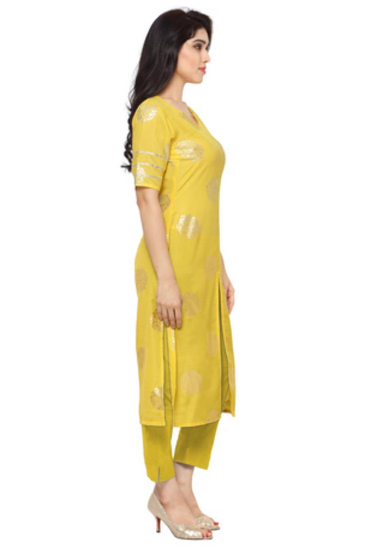 Yellow Spun plain stitched kurti