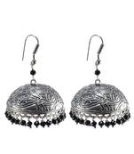 Antique Silver Black Crystal Jhumka Earrings-Jaipur Jhumki-Bohemian Jewelry