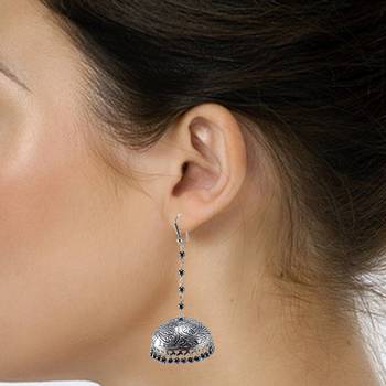 Temple Jhumki Earrings With Hematite Beads-Indian Garba Festival Jewelry 2