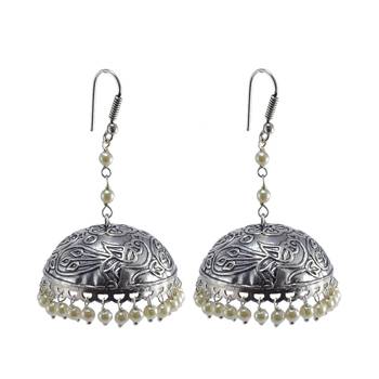 Oxidized Handmade Pearl Jhumki Earrings-Tribal Jewellery 1