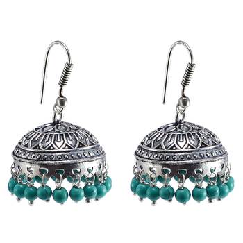 Ethnic-Traditional Style Silver Mixed Oxidized Reconstituted Turquoise Jhumki Earring-Indian Fashion Jewelry- 1