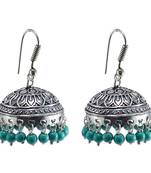 Ethnic-Traditional Style Silver Mixed Oxidized Reconstituted Turquoise Jhumki Earring-Indian Fashion Jewelry-