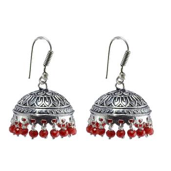Oxidized Handmade Red Crystal 3 Mm Jhumka Earrings-Jaipuri Jewelry 1
