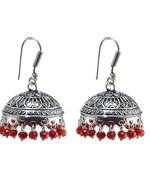Oxidized Handmade Red Crystal 3 Mm Jhumka Earrings-Jaipuri Jewelry