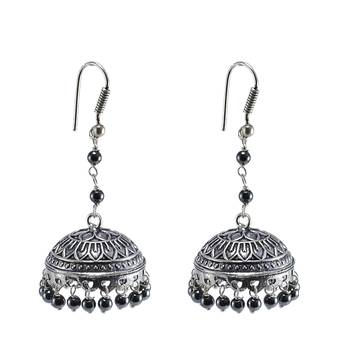 Oxidized Jhumki- Hematite Beads Jaipur Jewellery-Dome Shaped Gypsy Earrings- 1