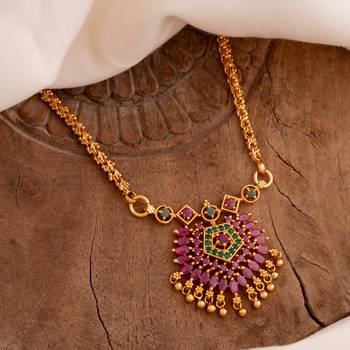 Golden chain with ruby pendant MEDIUM length one gram gold 1