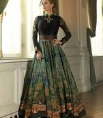 Green cotton silk printed semi stitiched party wear gowns