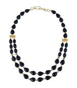   Adventure pear, drum shaped black agate gem stone beads neckla...