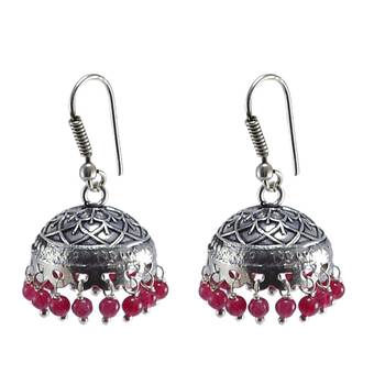 Seductive 6.2 Grams Handmade Alloy Oxidized 3 Mm Pink Quartz Jaipur Jhumki Jewellery 1