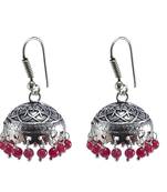 Seductive 6.2 Grams Handmade Alloy Oxidized 3 Mm Pink Quartz Jaipur Jhumki Jewellery