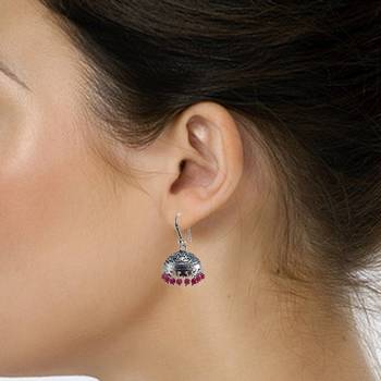 Seductive 6.2 Grams Handmade Alloy Oxidized 3 Mm Pink Quartz Jaipur Jhumki Jewellery 2