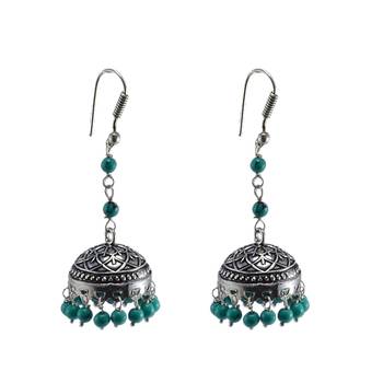 Hand Crafted Jhumki Dome Earrings In Treated Turquoise 1