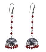 Jhumka Style Earrings With Oxidized Polish And Reconstituted Coral Jaipur Grace