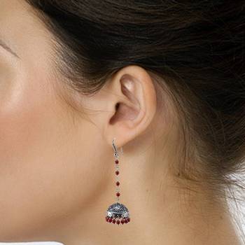 Jhumka Style Earrings With Oxidized Polish And Reconstituted Coral Jaipur Grace 2