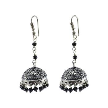Oxidized Handmade Black Crystal Jhumki Earringstribal Jewellery 1