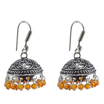 3Mm Orange Crystal Beadstraditional Jaipuri Jhumka Earringslarge Vintage Tribal Jewelry 1