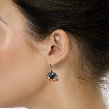 3Mm Orange Crystal Beadstraditional Jaipuri Jhumka Earringslarge Vintage Tribal Jewelry 2