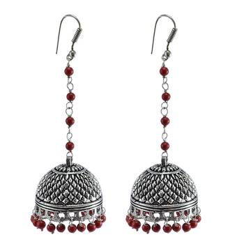 Jaipuri Jhumkaoxidized Jhumkai Dome Shaped Mandmade Coral Dangle Chandelier Earring 1