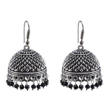 Black Beaded Indian Jhumkahandmade Hook Earringsjaipur Jewellery 1