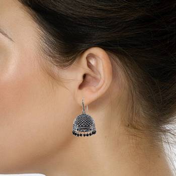 Black Beaded Indian Jhumkahandmade Hook Earringsjaipur Jewellery 2