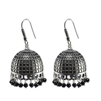 3Mm Black Crystal Beadstraditional Jaipuri Jhumka Earringslarge Vintage Tribal Jewelry 1
