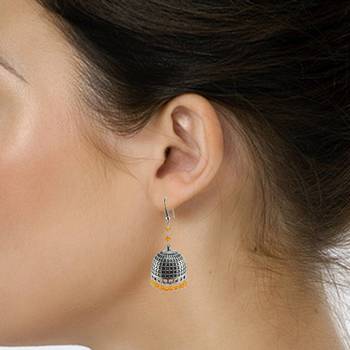 Jaipur Traditional Oxidized Silver Gift Drop Handmde Earring Silver Jhumkas With Orange Crystal Beads 2