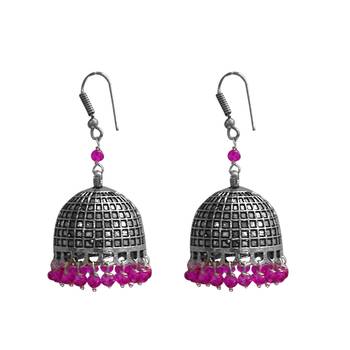 Hand Crafted Jaipur Jhumka Earrings With Pink Crystal 1