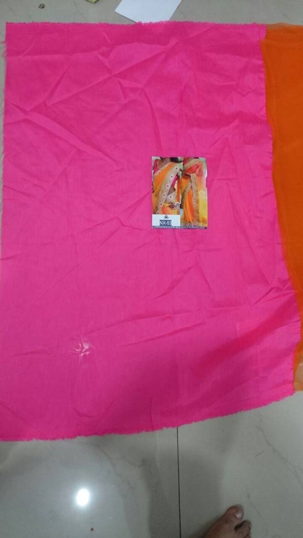 Orange And Pink Embroidered Nylon Net Saree With Blouse