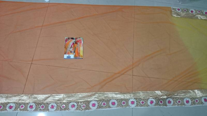 Orange And Pink Embroidered Nylon Net Saree With Blouse