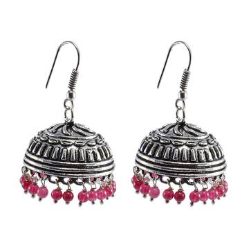 Seductive 21.9 Grams Handmade Alloy Oxidized 3 Mm Pink Quartz Jaipur Jhumki Jewellery 1
